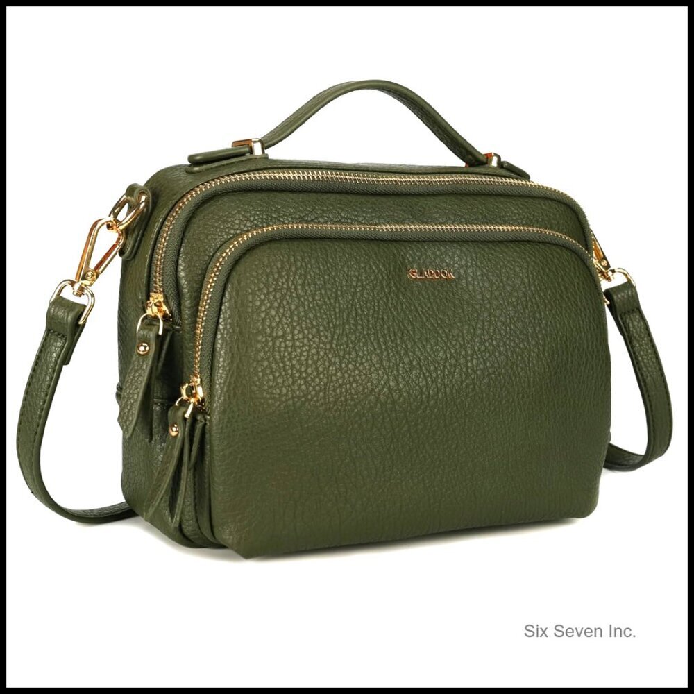 Soft Vegan Leather Crossbody Satchel Purse Top Handle Multi Compartment